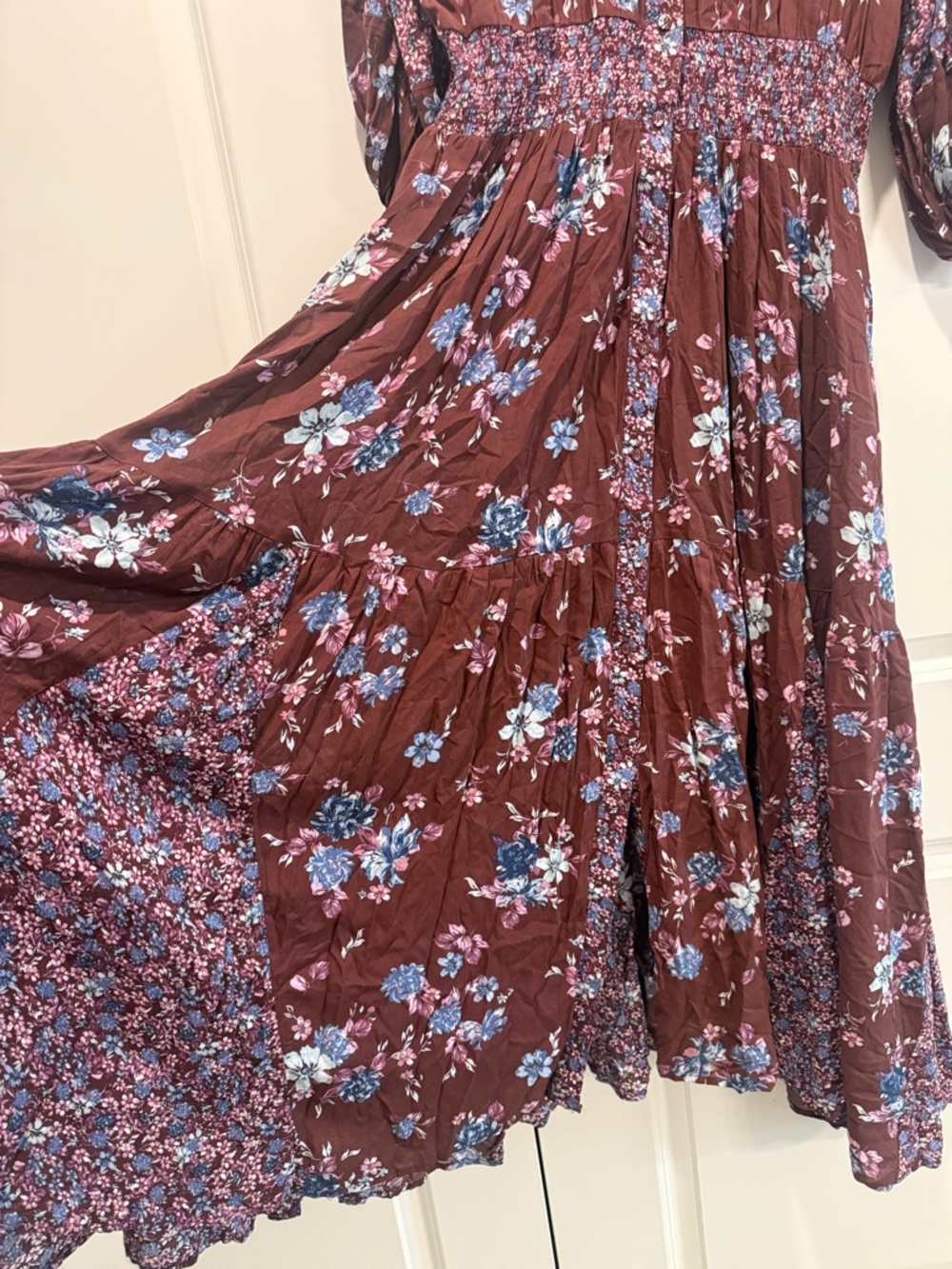 Free People Brown Maxi Dress with Blue and Pink Floral Print - Picture 5 of 10